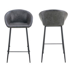 Lot de 2 tabourets de bar en simili gris foncé ACHILLE