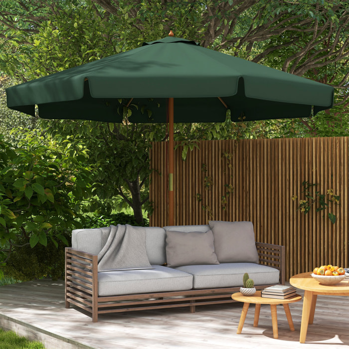 Sombrilla de Jardín Ø325x250 cm Parasol de Madera con Sistema de Polea Techo de Ventilación y 8 Varillas de Bambú para Terraza Balcón Exterior Verde Oscuro