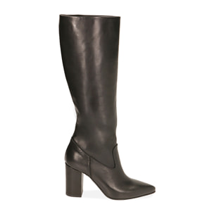 Stivali neri in pelle, tacco 9 cm