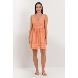 Kocca - Abito smanicato in cotone con scollo a V e pizzo sangallo Donna