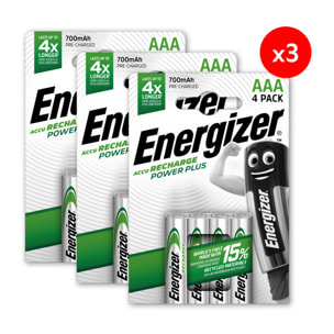 Pack de 3 - Energizer, Power Plus Rechargeable AAA/HR03, pack de 4 Piles