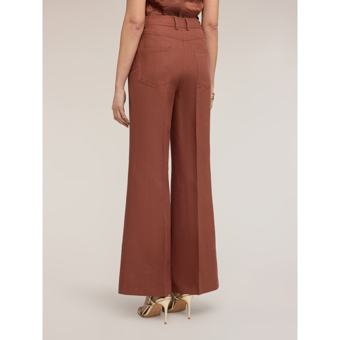 Motivi - Pantaloni flare in misto lino - Marrone