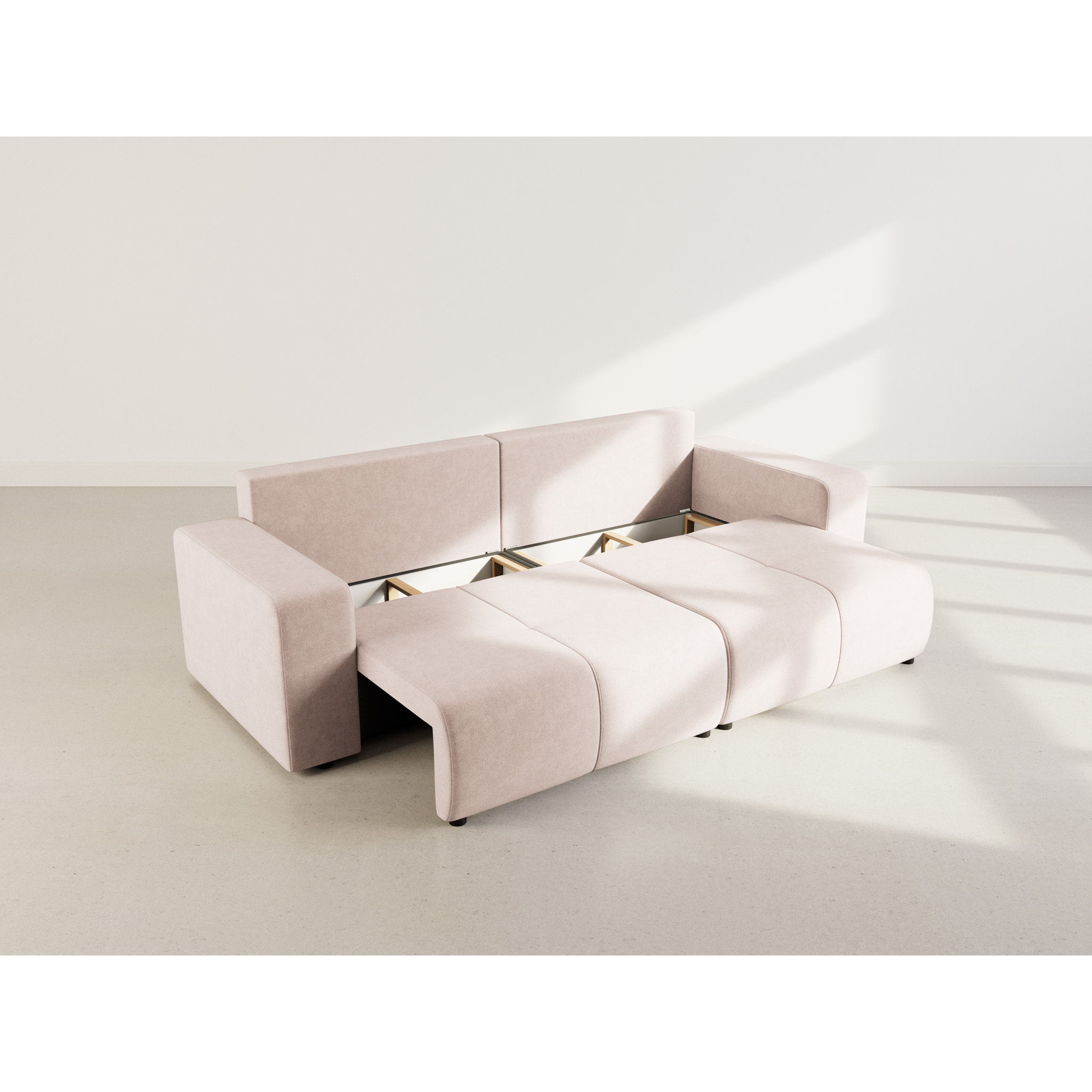 Nicole - Canapé droit 4 places convertible avec coffre en tissu - Taupe