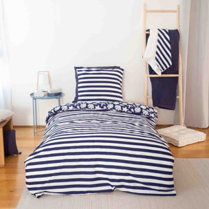 Parure housse de couette imprimé 100% coton - capri - bleu marine
