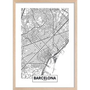 Affiche graphique barcelona spain Affiche + cadre en bois - Chêne