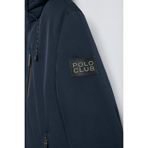 Giaccone blu denim Gstaad con cappuccio fisso e particolari Polo Club