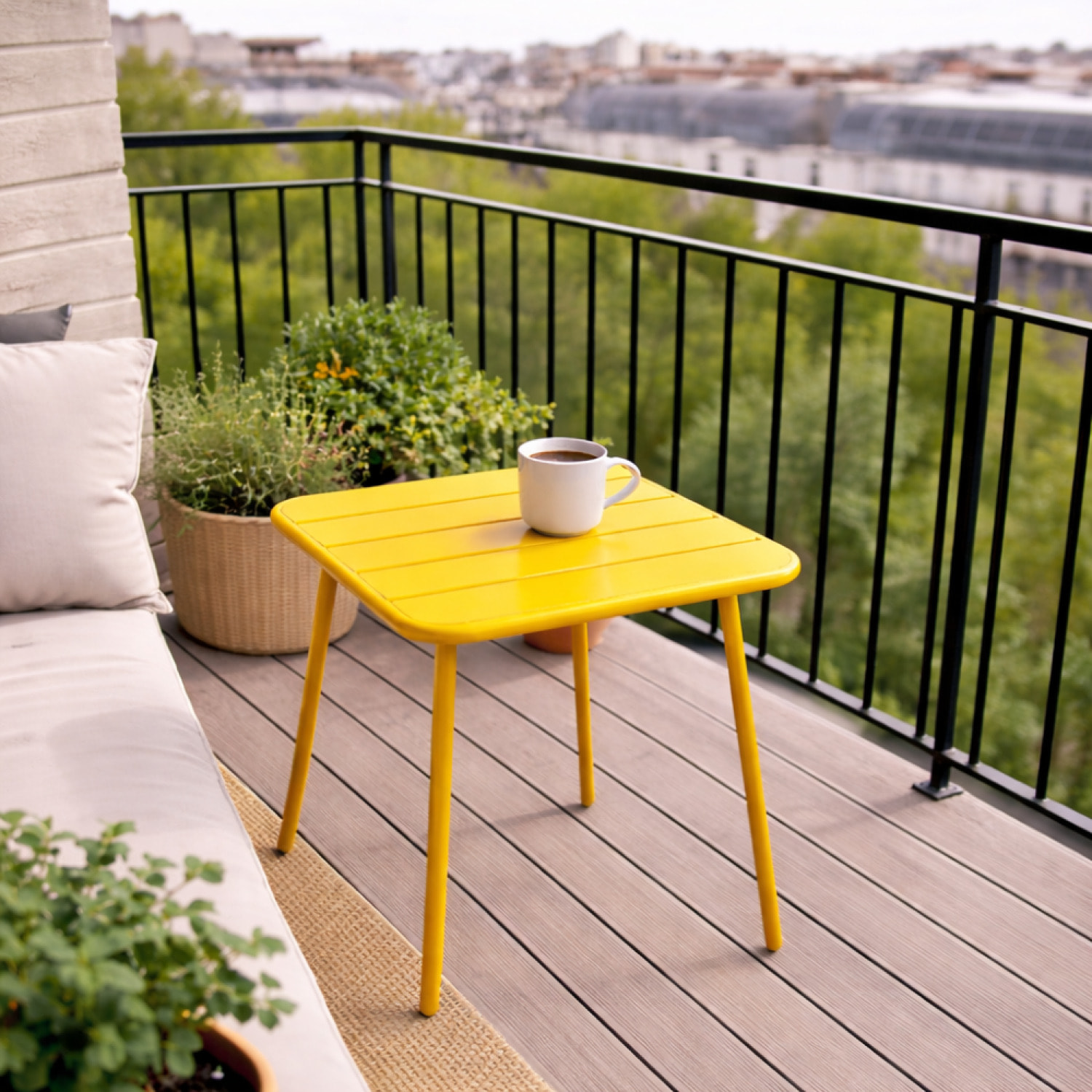 EVORA Table carrée 2 places 50x50cm jaune