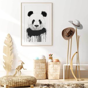 Affiche enfant panda flux  Affiche + cadre en bois - Chêne