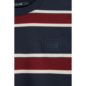 Maglietta Carter a righe blu marino e granata con toppa personalizzata Polo Club