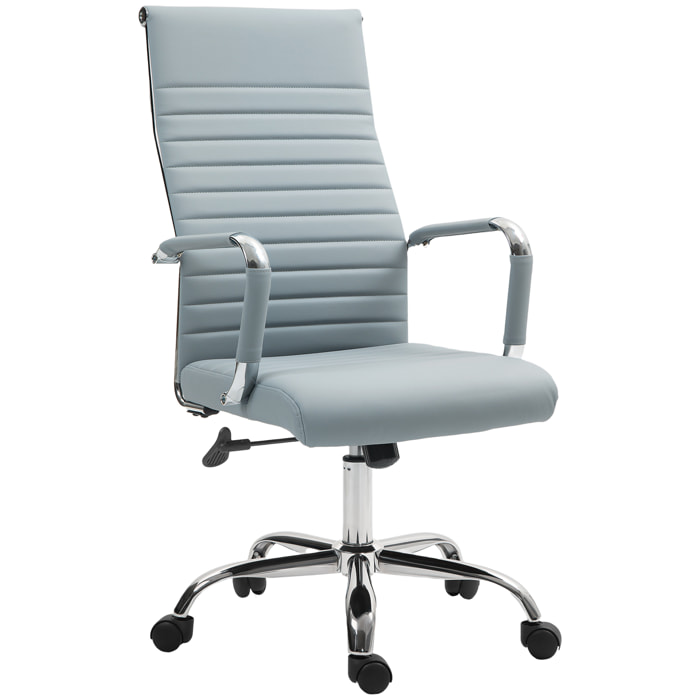 Silla de Escritorio Giratoria Silla de Oficina con Respaldo Alto Altura Ajustable Función Basculante y Reposabrazos Tapizado en Cuero Sintético Gris Claro