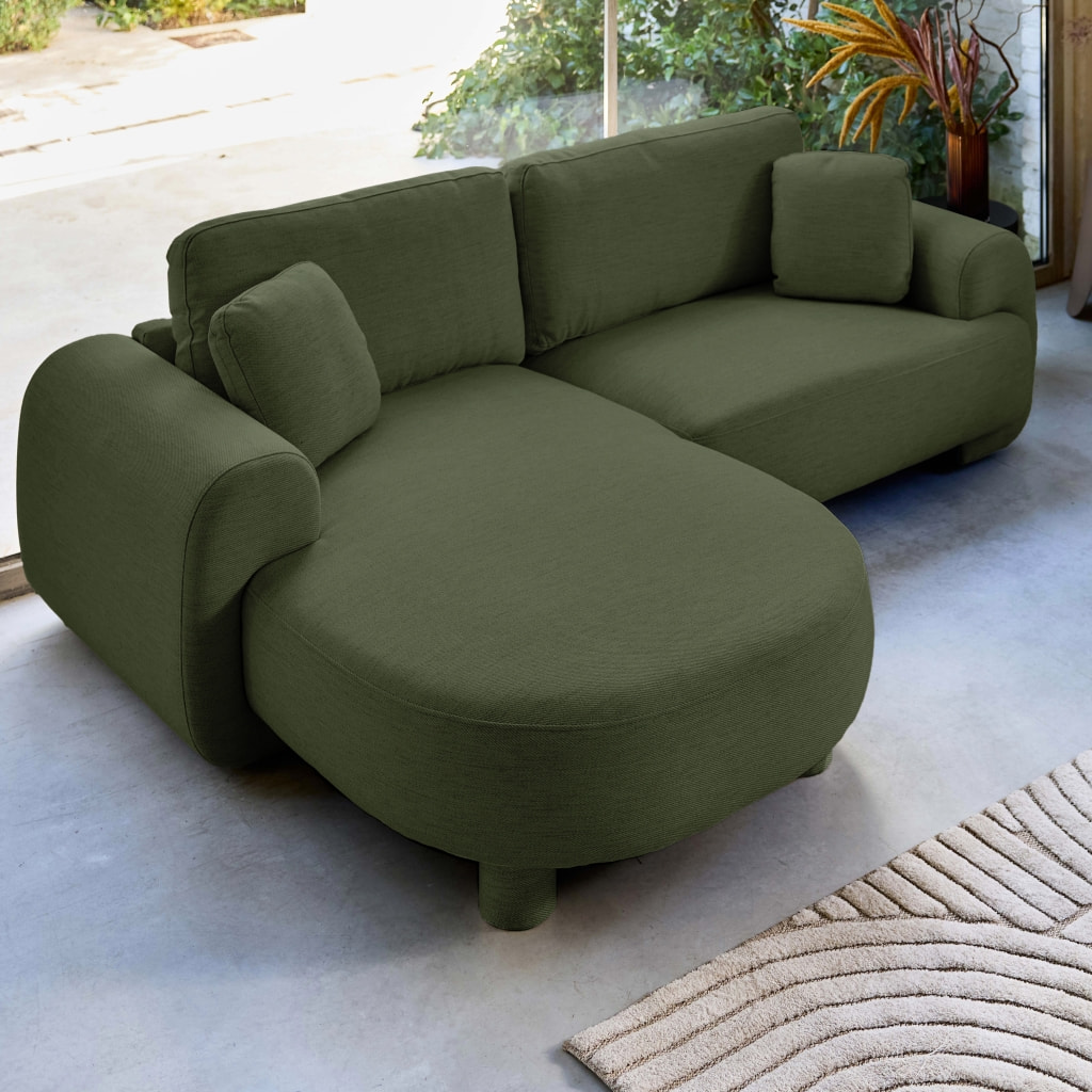 Canapé d'angle gauche 3 places tissu, pieds ronds ZENIO