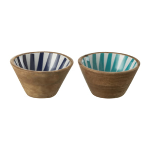 J-Line bol Lignes - bois - bleu/blanc - extra small - 2 boîtes de 2 pcs