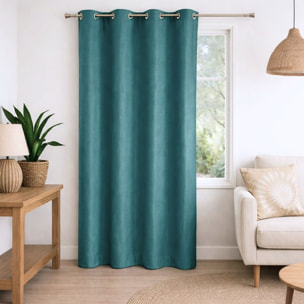 Rideau 100% occultant  - Effet chiné - Bleu Paon