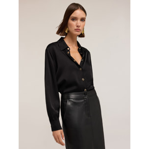 Motivi - Camicia in raso con occhielli - Nero
