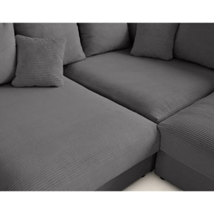Aspen - canapé d'angle réversible 5 places - assise profonde - en velours côtelé - Gris