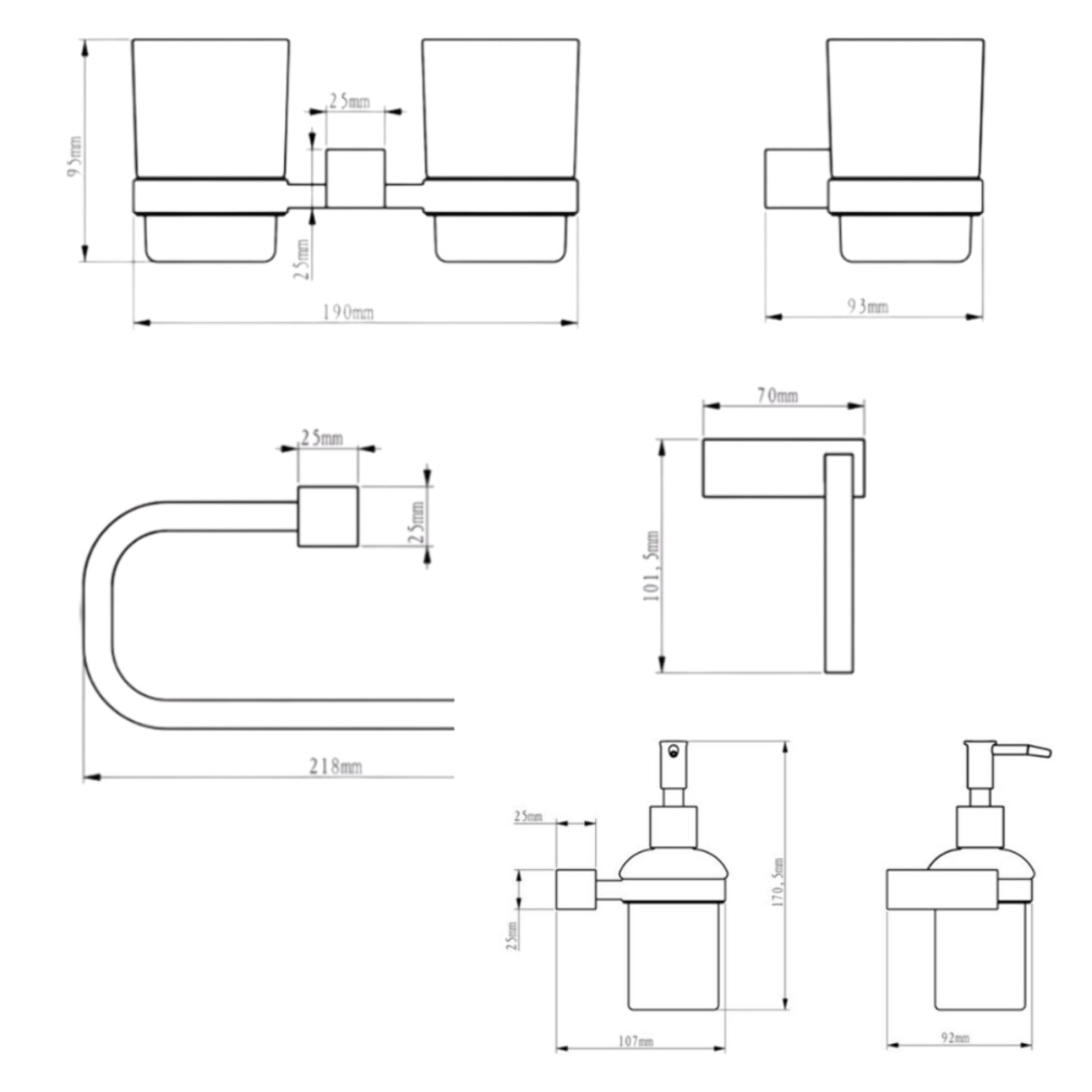 Multi set double pot à brosse à dent + distributeur de savon en verre dépoli + porte-serviettes, chrome (ELEMULTI-SET6)