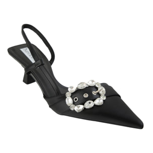 Dècolletè slingback con tacco basso a rocchetto e fibbia gioiello