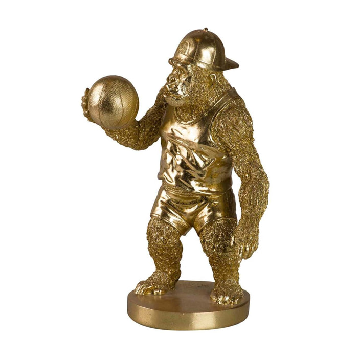 Figura Kingkong Basket Resina Dorada 23x15x34 Cm