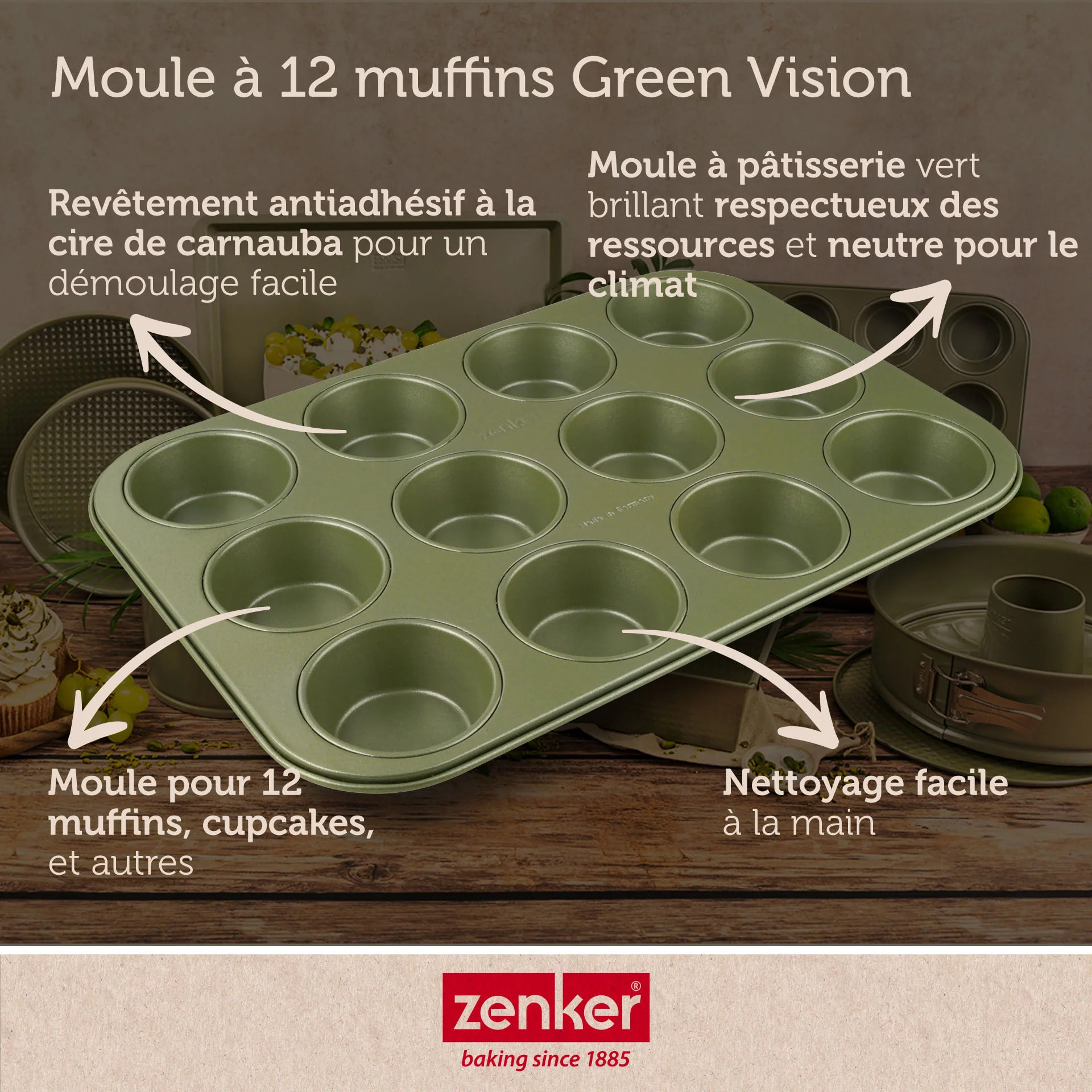 Moule à muffins 12 empreintes 38 x 26 cm Zenker Green Vision