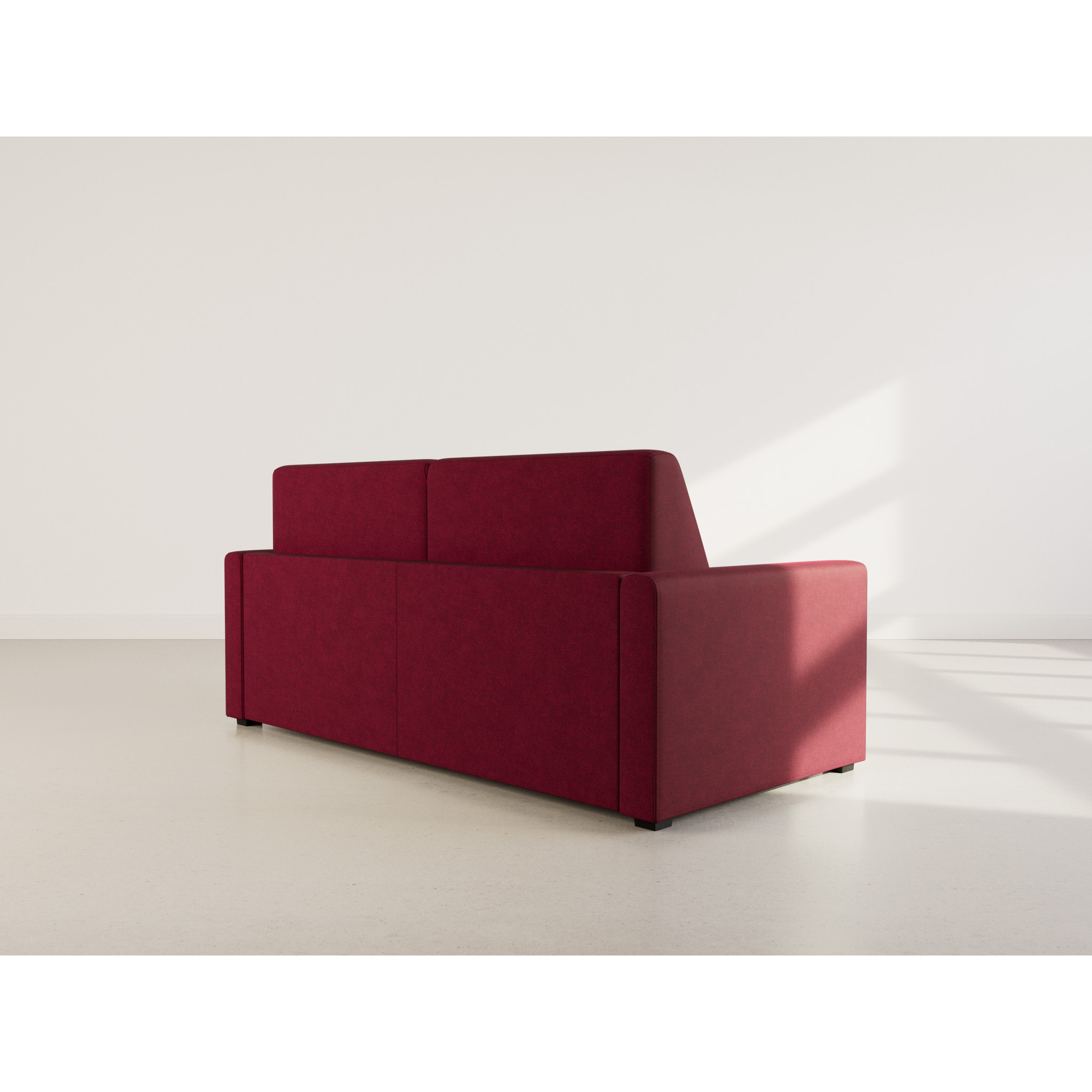 Julia - canapé lit 3 places convertible express couchage quotidien 140 cm matelas 14 cm en tissu - Prune
