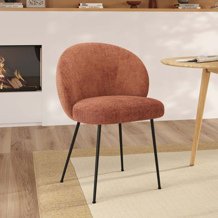 Chaise en velours chenillé terracotta et métal noir - Bloomy