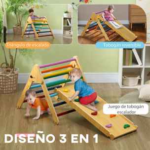 3 en 1 Triángulo de Escalada Montessori, Escalada para Niños de Madera Plegable, para18-48 Meses, con Rampa, para Deslizarse o Escalar, 147x64,5 cm, Multicolor