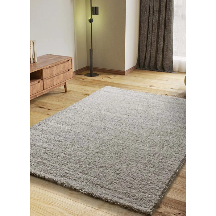 ATLAS Alfombra shaggy lisa en color plata, varias medidas disponibles