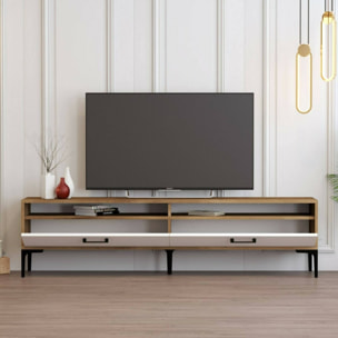 Mobile porta TV Dkumbull, Credenza da soggiorno, Armadio basso per TV, Base parete attrezzata, 47x35h180 cm, Noce e Bianco