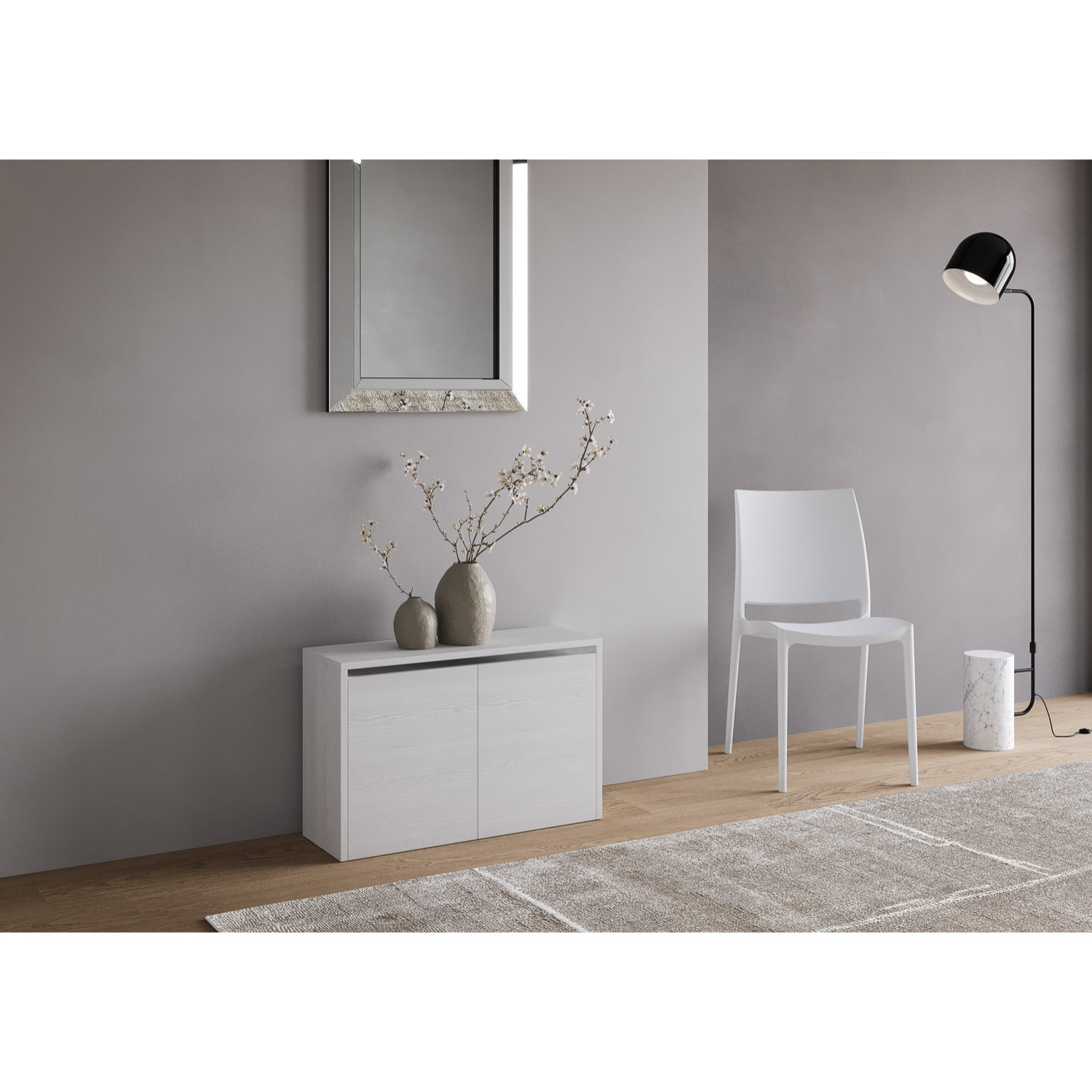Banc inférieur extensible 26x72/300 cm Evolve Frêne Blanc rallonges internes