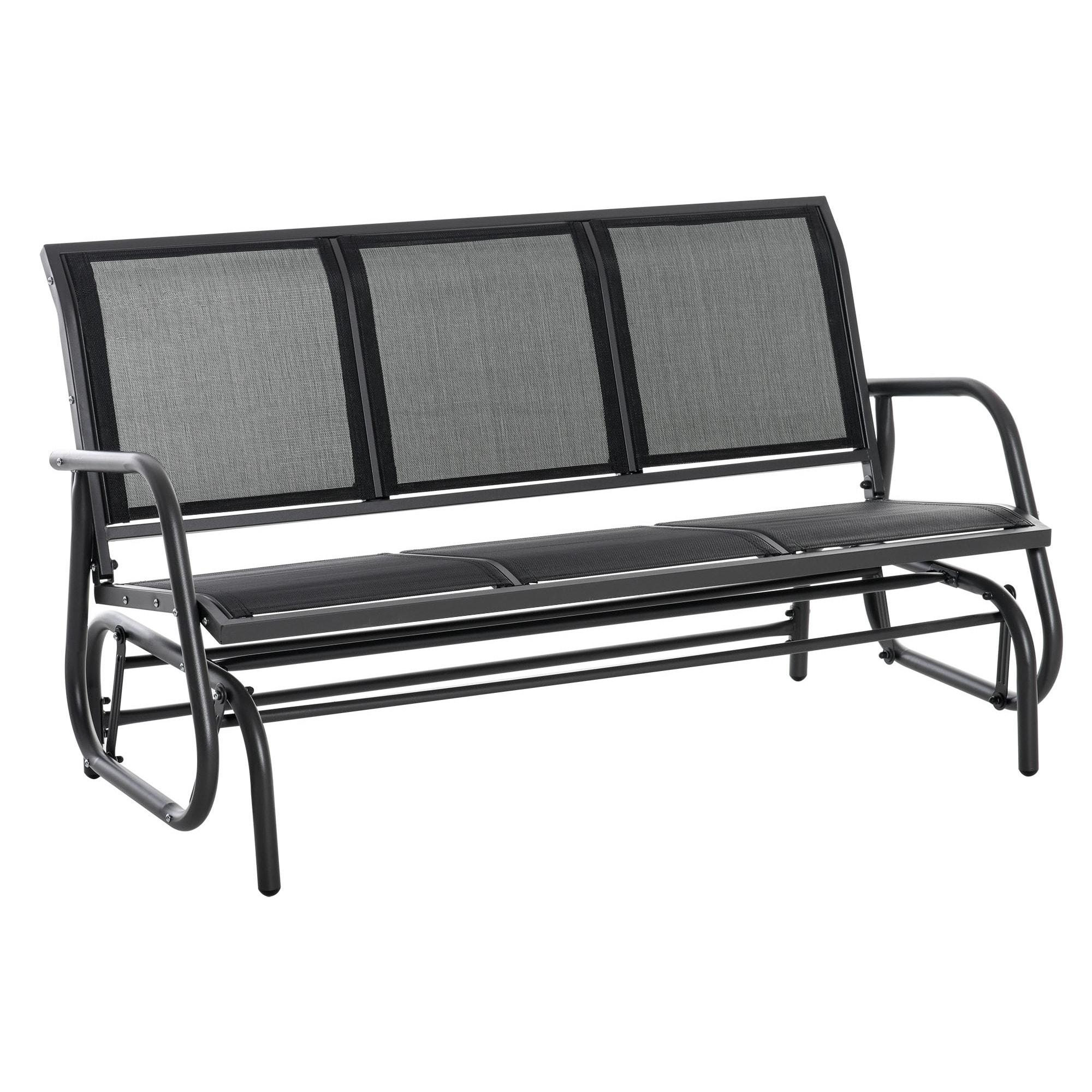 Banco de Jardín Exterior de 3 Plazas Mecedora de Exterior con Reposabrazos Carga 300 kg para Terraza Balcón Patio 147x75x85 cm Negro