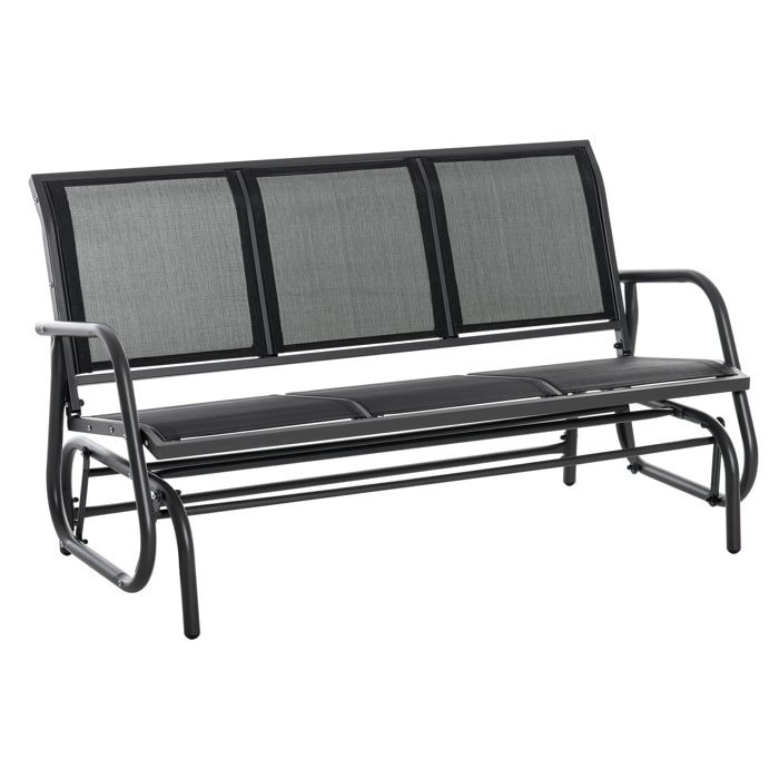 Banco de Jardín Exterior de 3 Plazas Mecedora de Exterior con Reposabrazos Carga 300 kg para Terraza Balcón Patio 147x75x85 cm Negro