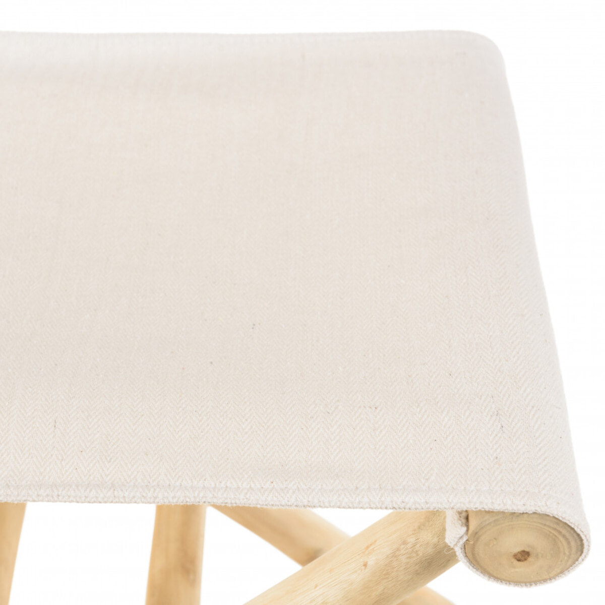 WILL - Tabouret pliant en branches de teck pieds croisés assise tissu