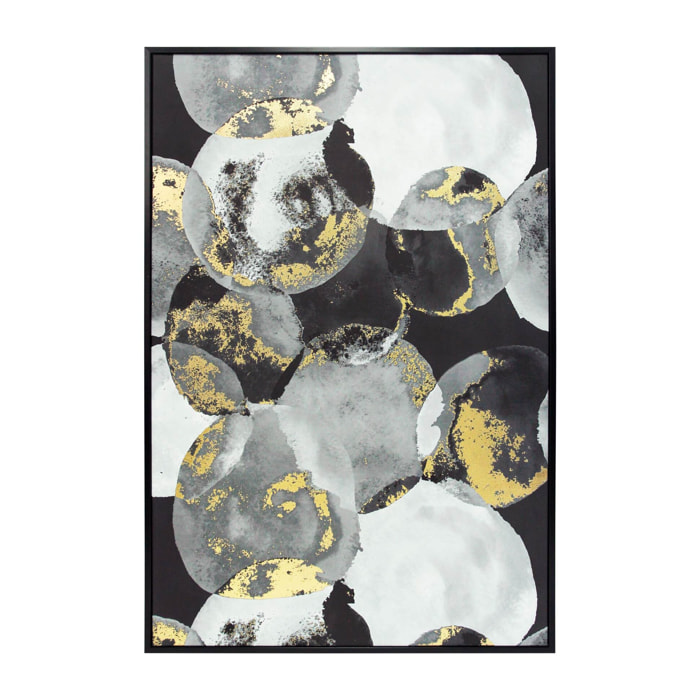 Cuadro Bérgamo poliéster círculos negro-blanco-dorado 92x62x4 cm