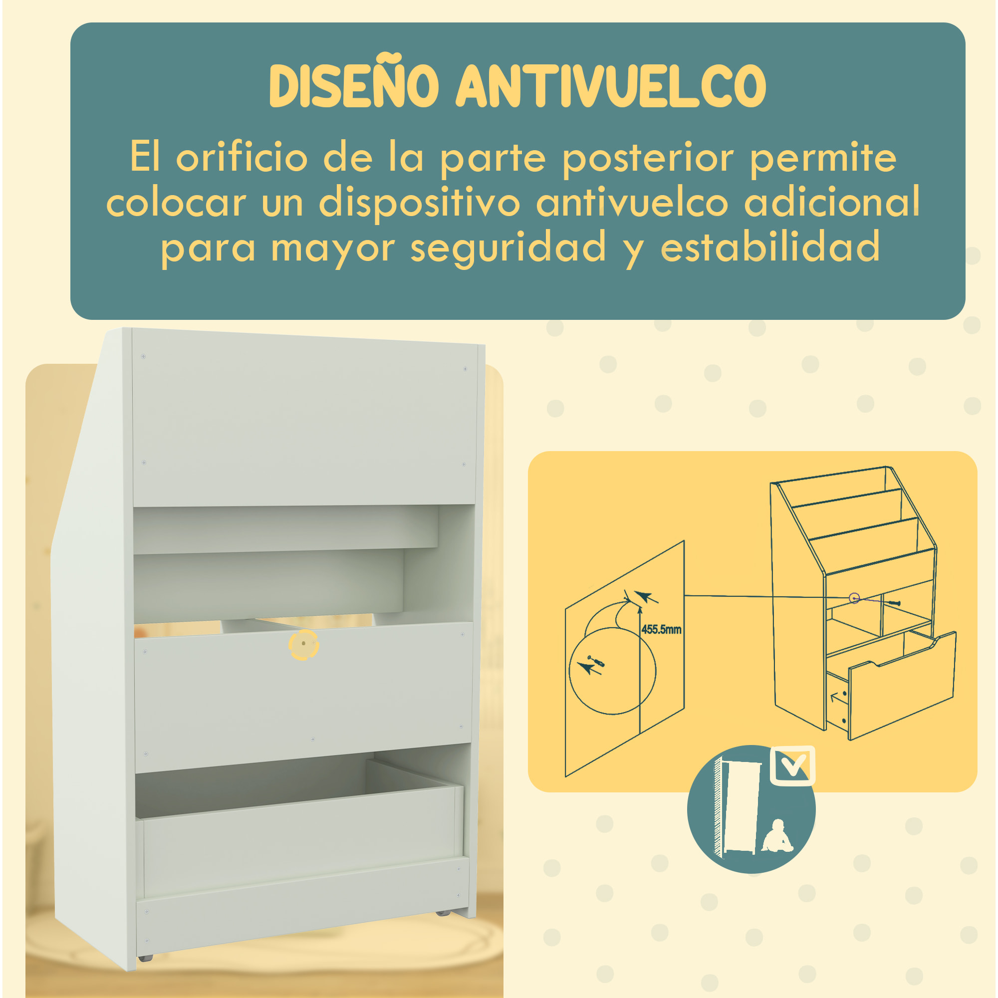 Estantería Infantil de Madera con 3 Compartimentos 2 Cubos y Cajón Móvil con 4 Ruedas Librería Infantil para Habitación de Niños Sala de Juegos 60x29,9x90 cm Verde