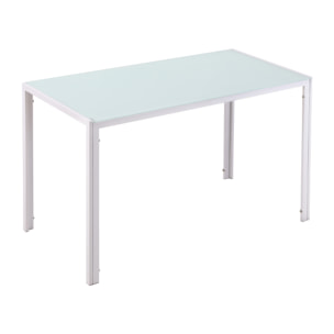 HOMCOM Mesa de Comedor de Cristal Mesa Rectangular para 4-6 Personas con Patas de Metal Multifuncional para Cocina Salón 120x60x75 cm Blanco