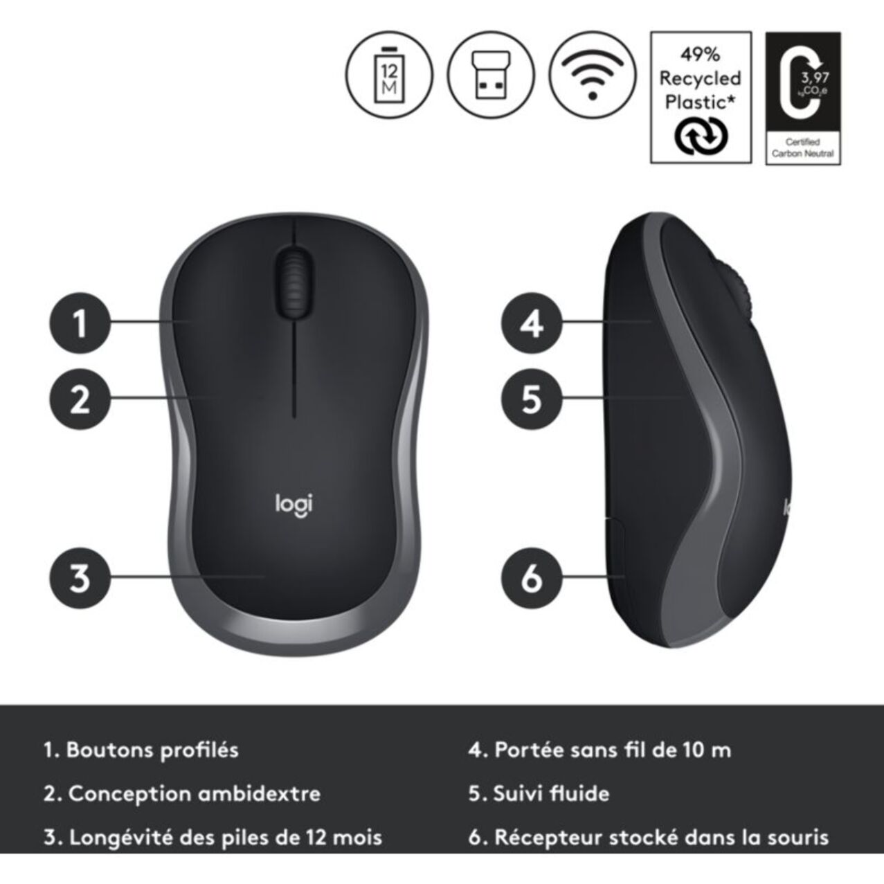 Souris sans fil LOGITECH M185 Swift Grey