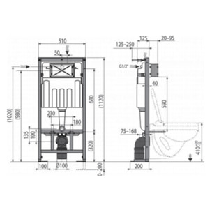Pack WC bâti-autoportant + WC SAT sans bride fixations invisibles + Abattant softclose + Plaque blanche (SMART-SATrimless-9)
