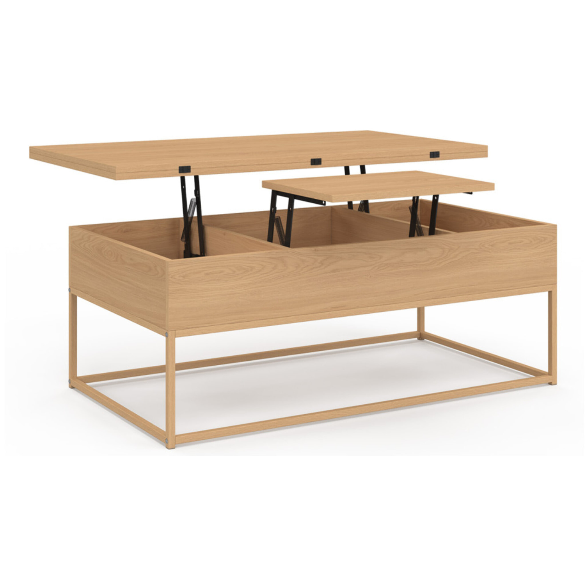 Table basse Memphis relevable et dépliante pieds effet bois