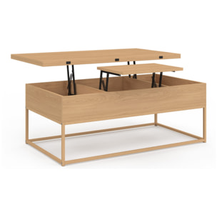 Table basse Memphis relevable et dépliante pieds effet bois