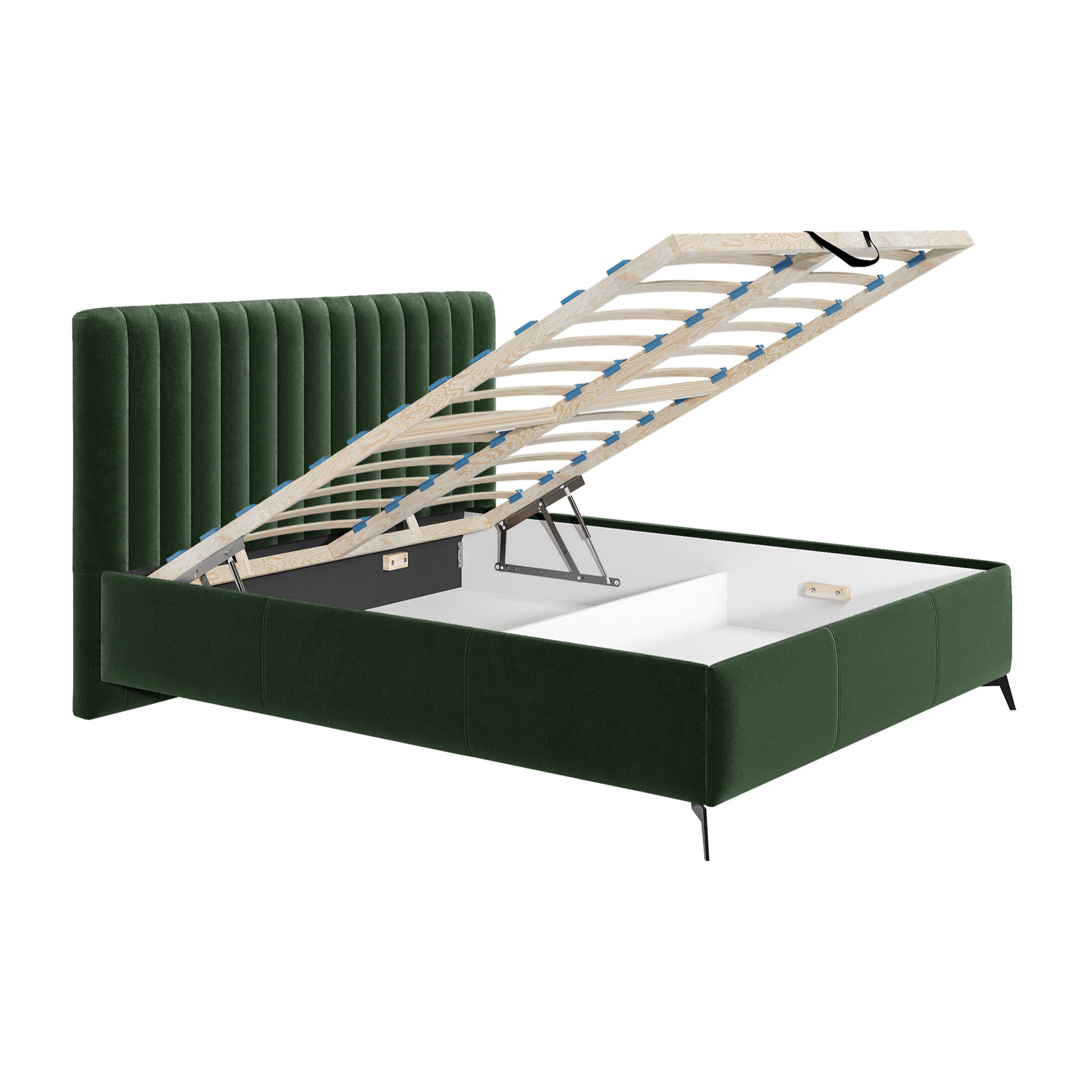 Mendoza - lit coffre - 160x200 - sommier inclus - en velours - Vert
