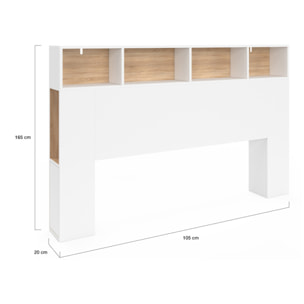 Tête de lit Léo bois et blanche avec rangements 165cm