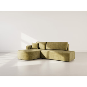 Miro - Canapé d'angle gauche 4 places convertible avec coffre en velours texturé - Vert Olive