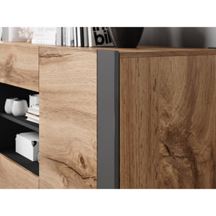 Willow - buffet bas - effet bois et gris - 2 portes, 2 tiroirs et 2 niches - 164 cm - Bois / Gris