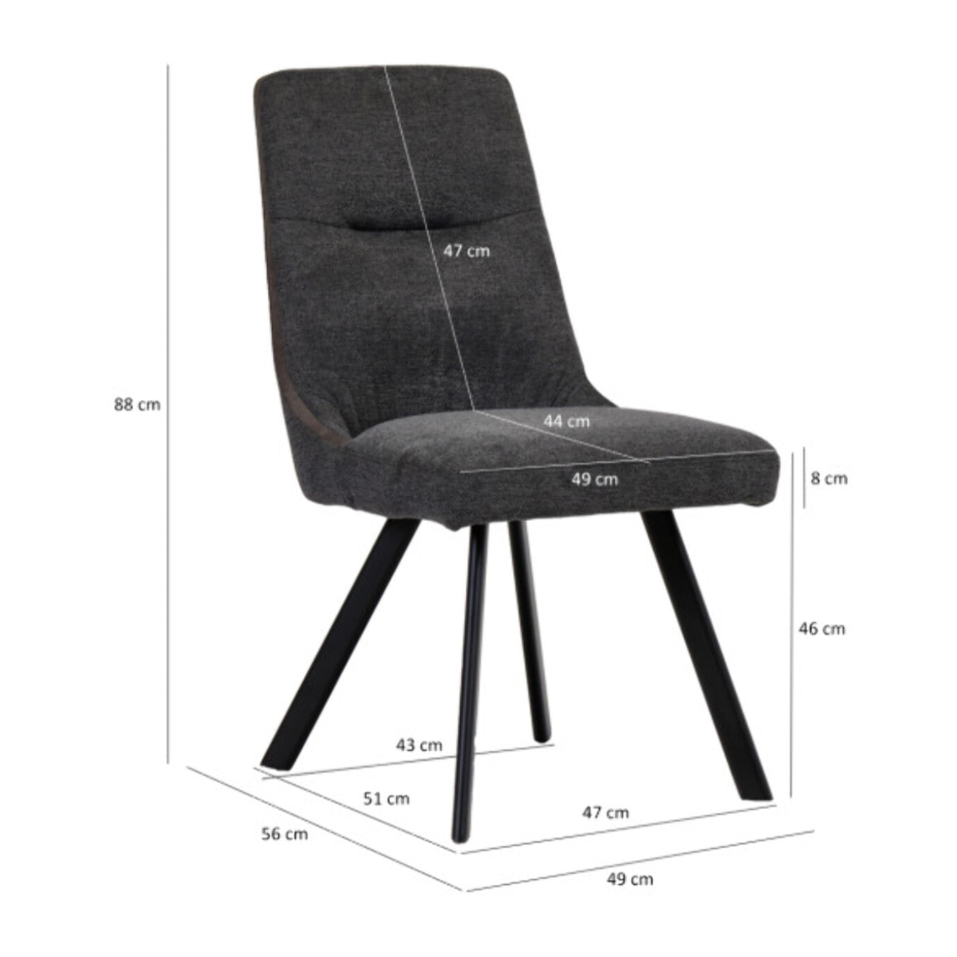 Chaise en tissu chiné avec liseré & pieds en métal - DENIZA
