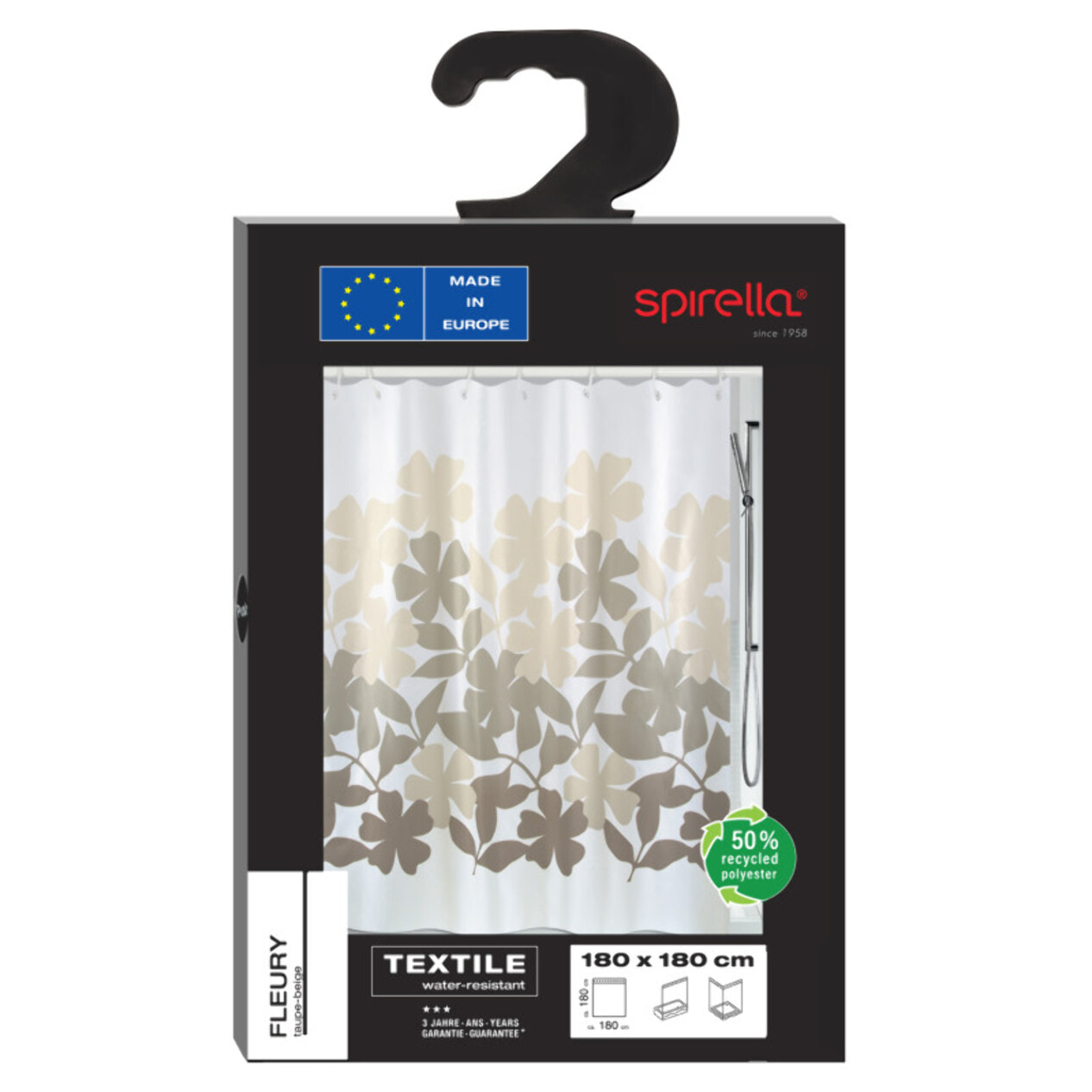 Rideau de douche Polyester FLEURY Taupe & Beige Spirella