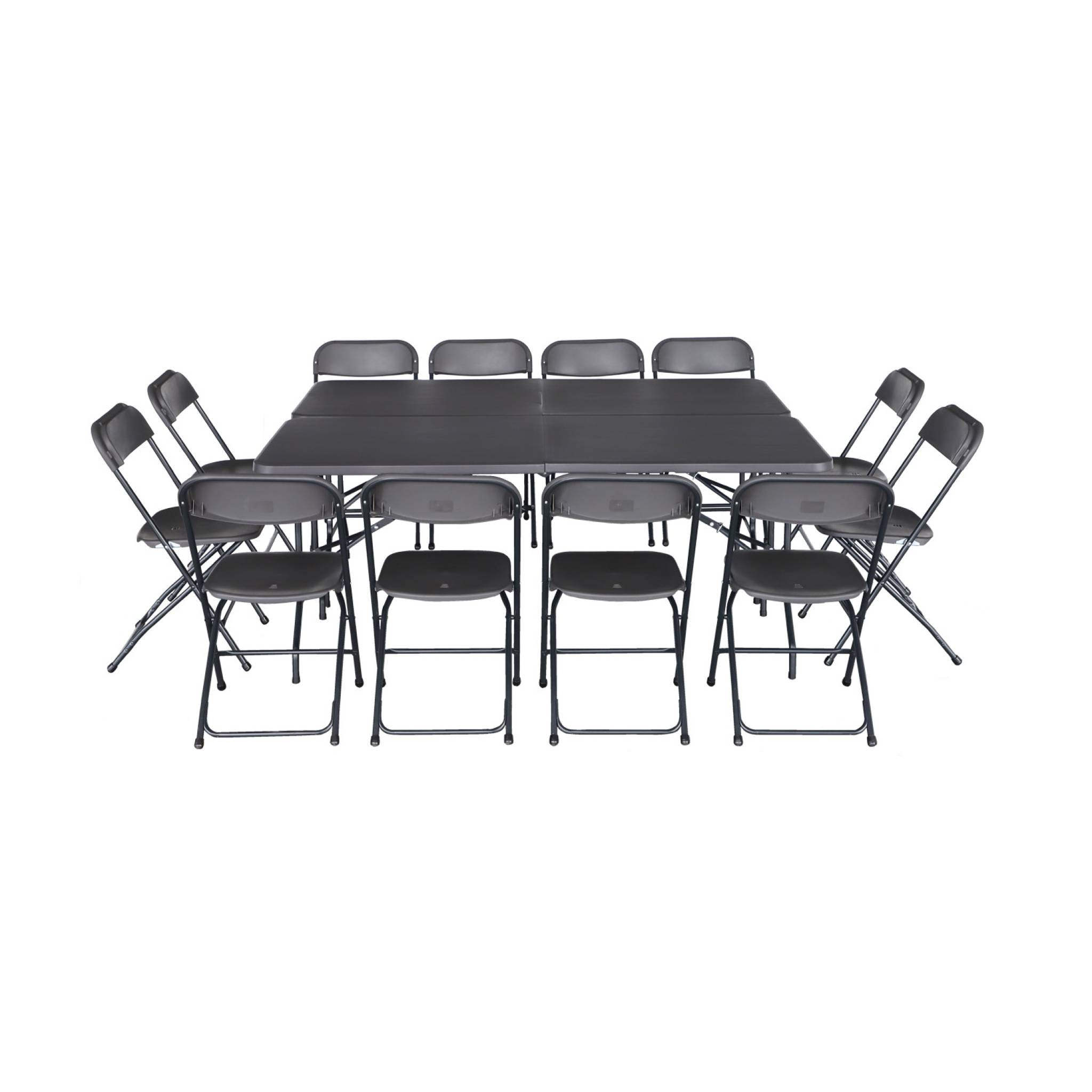 Lot de 2 tables de réception pliables en plastique gris 180cm + 12 chaises d'appoint. table de camping