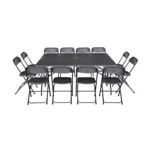 Lot de 2 tables de réception pliables en plastique gris 180cm + 12 chaises d'appoint. table de camping