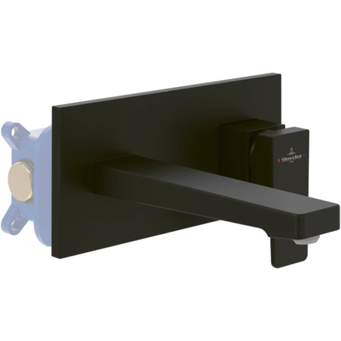 Mitigeur lavabo mural Architectura Square avec vidage Push Open Noir mat + corps encastré