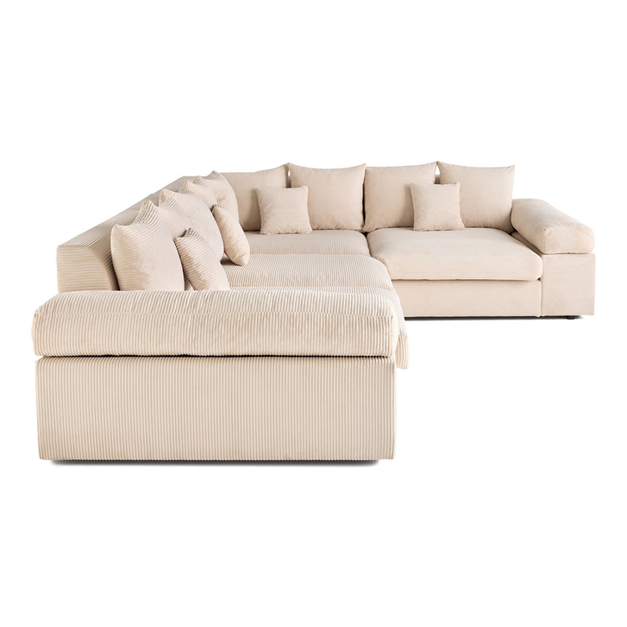 Aspen - canapé d'angle réversible 5 places - assise profonde - en velours côtelé - Beige