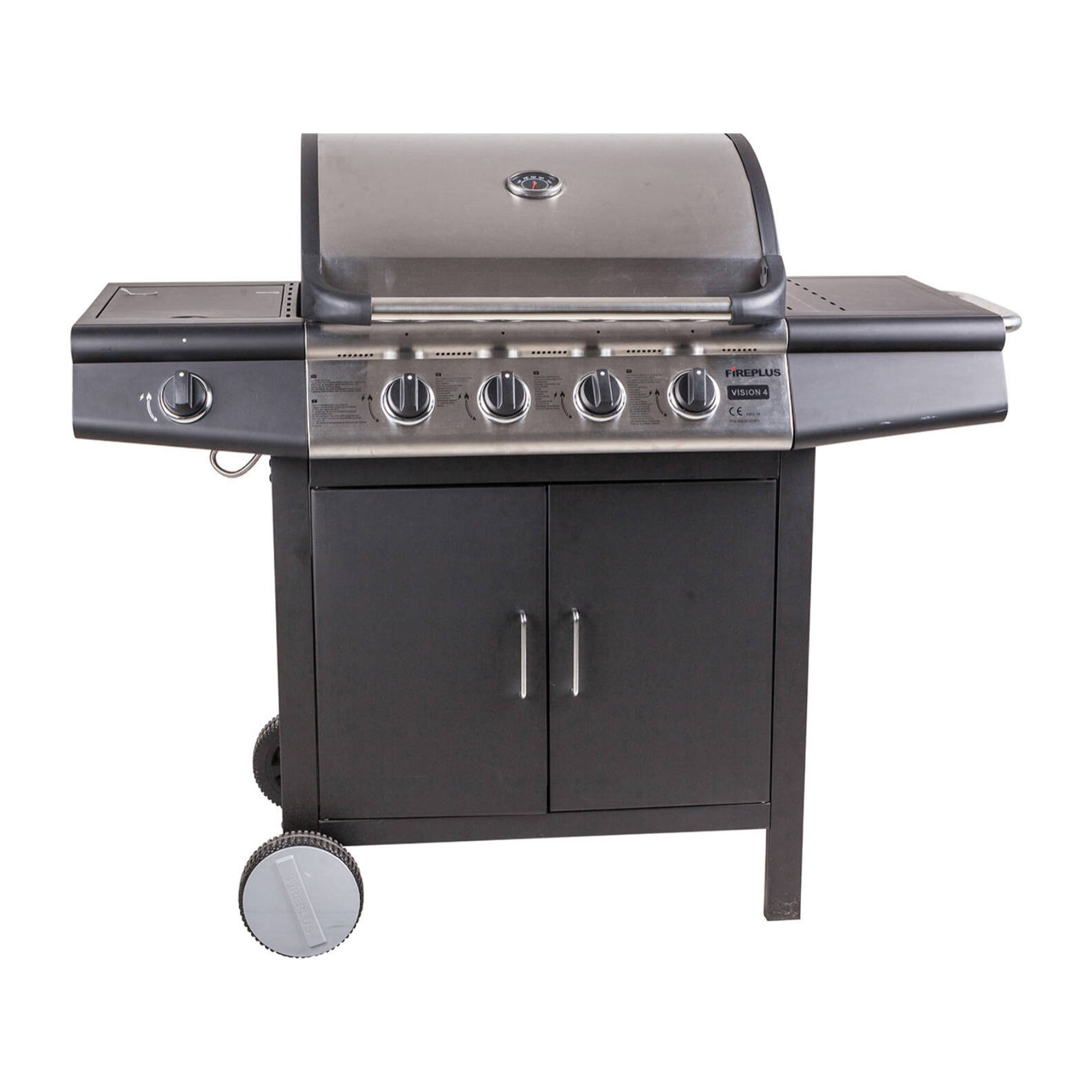 Barbecue a gas 4 bruciatori +1 in acciaio inox, colore nero, cm 136 x 56 x h106